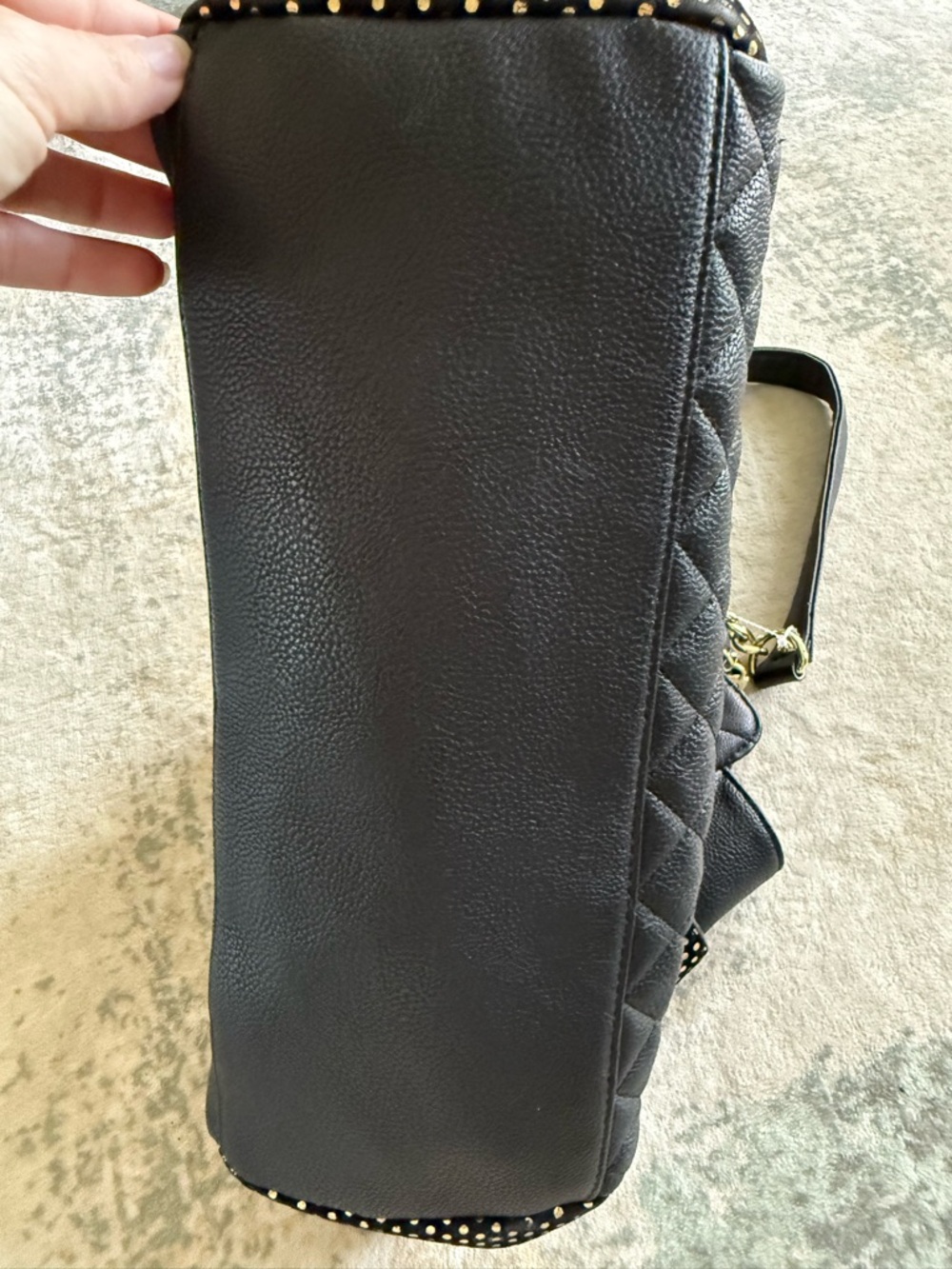 Betsey Johnson Black Tie Affair Quilted Tote - Gold Stud Details, Floral Lining - Picture 3 of 11